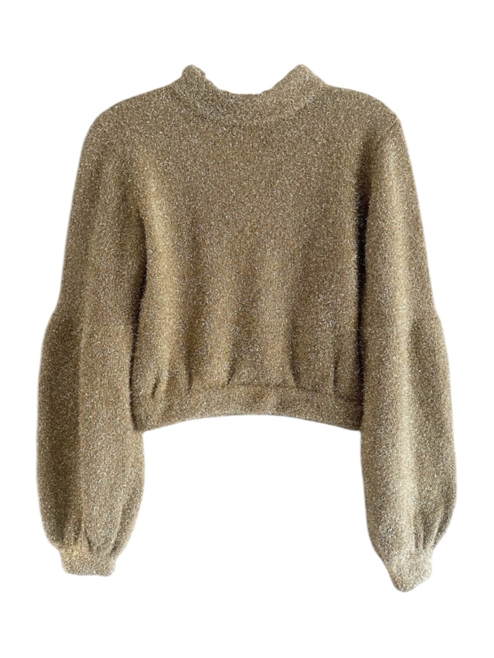 Keepsake Metallic Gold Sweater Size S Womens Cute Long Bishop Sleeves Soft Knit